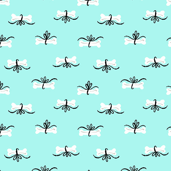 Furry and Bright Quilt Fabric - Bones in Teal - A-586-T
