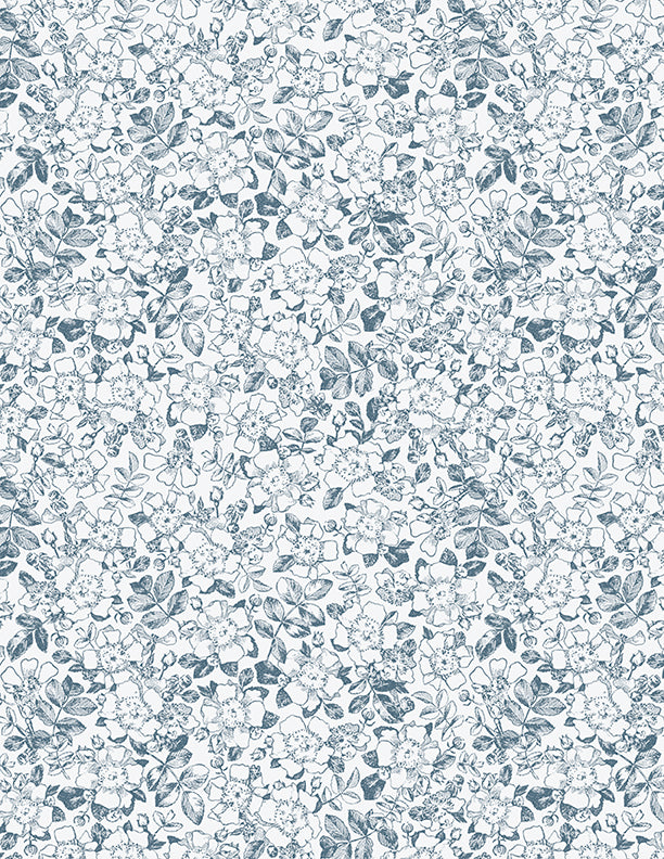 Garden Grace Quilt Fabric - Floral Toile in Blue - 3027 16531 444