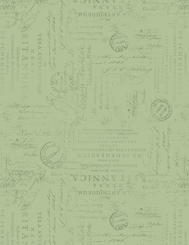 Garden Grace Quilt Fabric - Script Texture in Sage Green - 3027 16532 777