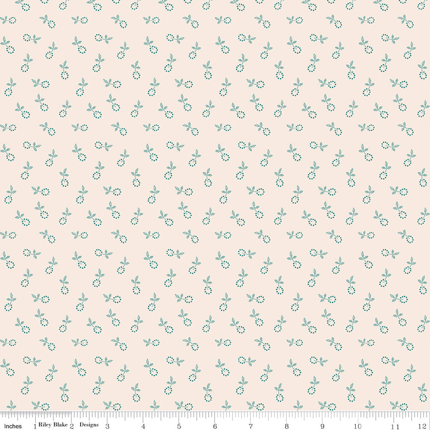 Gentler Times Quilt Fabric by Lori Holt - Bygone in Cozy Cream/Aqua - C16471-COZY