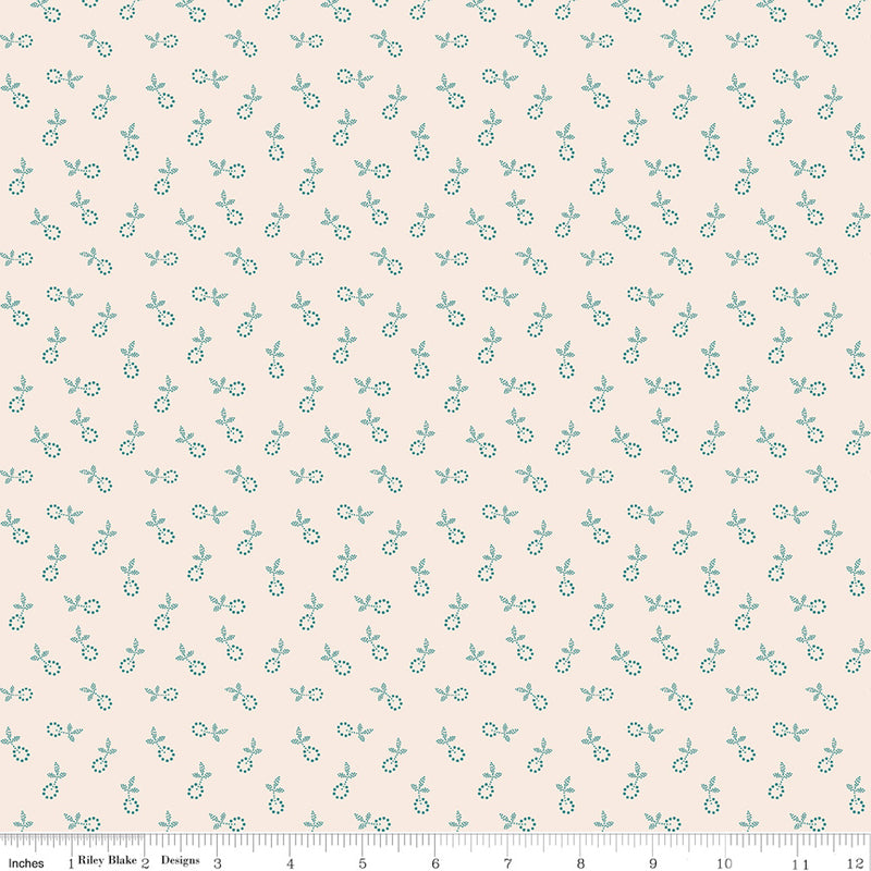 Gentler Times Quilt Fabric by Lori Holt - Bygone in Cozy Cream/Aqua - C16471-COZY