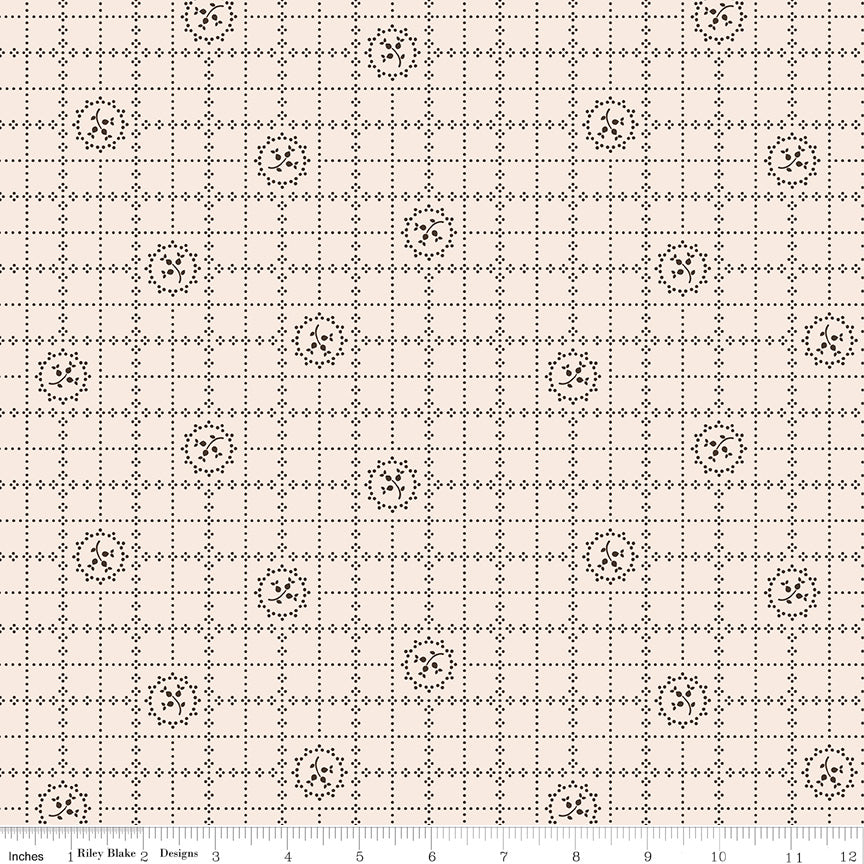 Gentler Times Quilt Fabric by Lori Holt - Delicate in Raisin Cream/Brown - C16475-RAISIN
