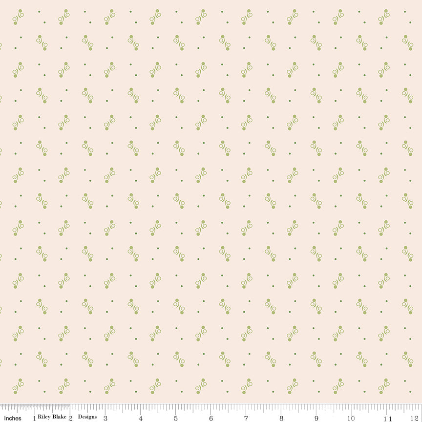 Gentler Times Quilt Fabric by Lori Holt - Ditty in Latte Cream/Green - C16476-LATTE