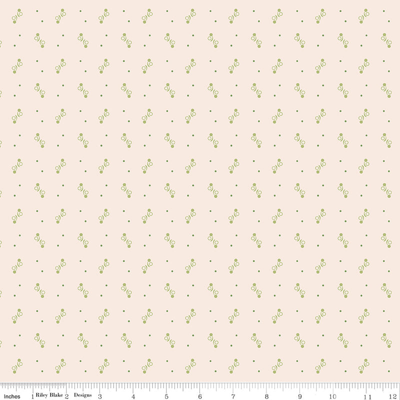 Gentler Times Quilt Fabric by Lori Holt - Ditty in Latte Cream/Green - C16476-LATTE