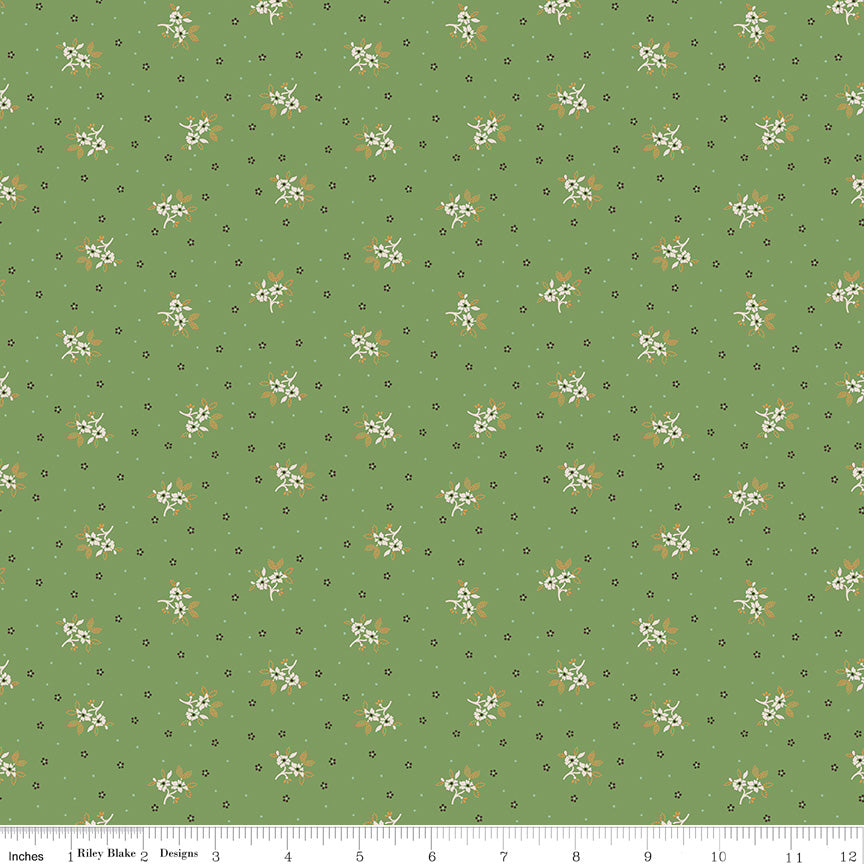 Gentler Times Quilt Fabric by Lori Holt - Lovely in Basil Green - C16479-LOVELY