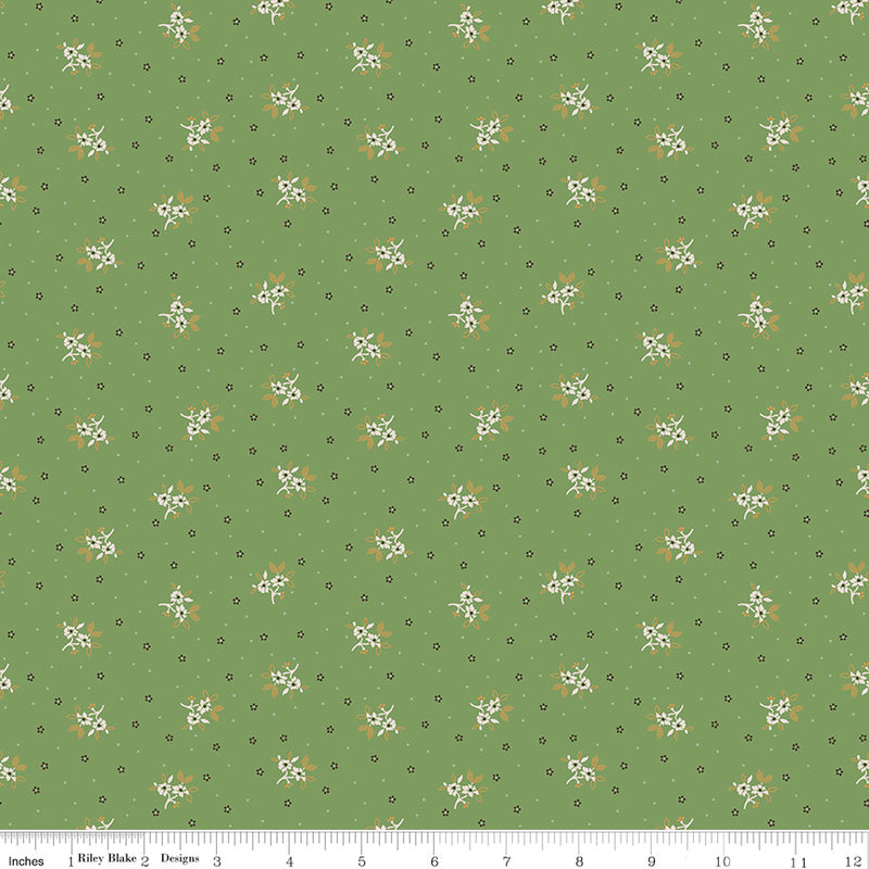 Gentler Times Quilt Fabric by Lori Holt - Lovely in Basil Green - C16479-LOVELY