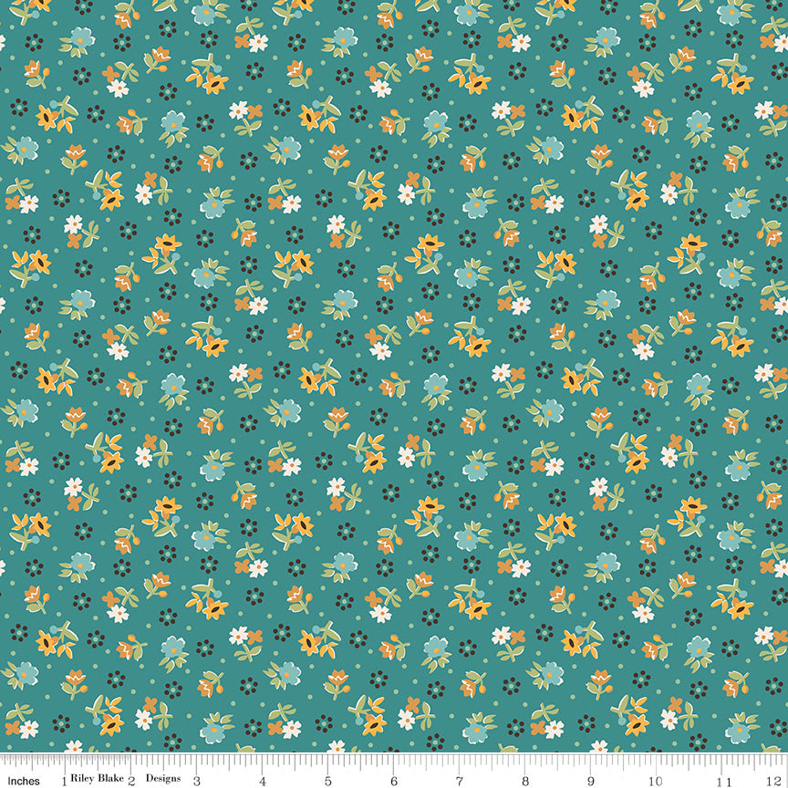 Gentler Times Quilt Fabric by Lori Holt - Reunion in Cozy Aqua - C16485-COZY