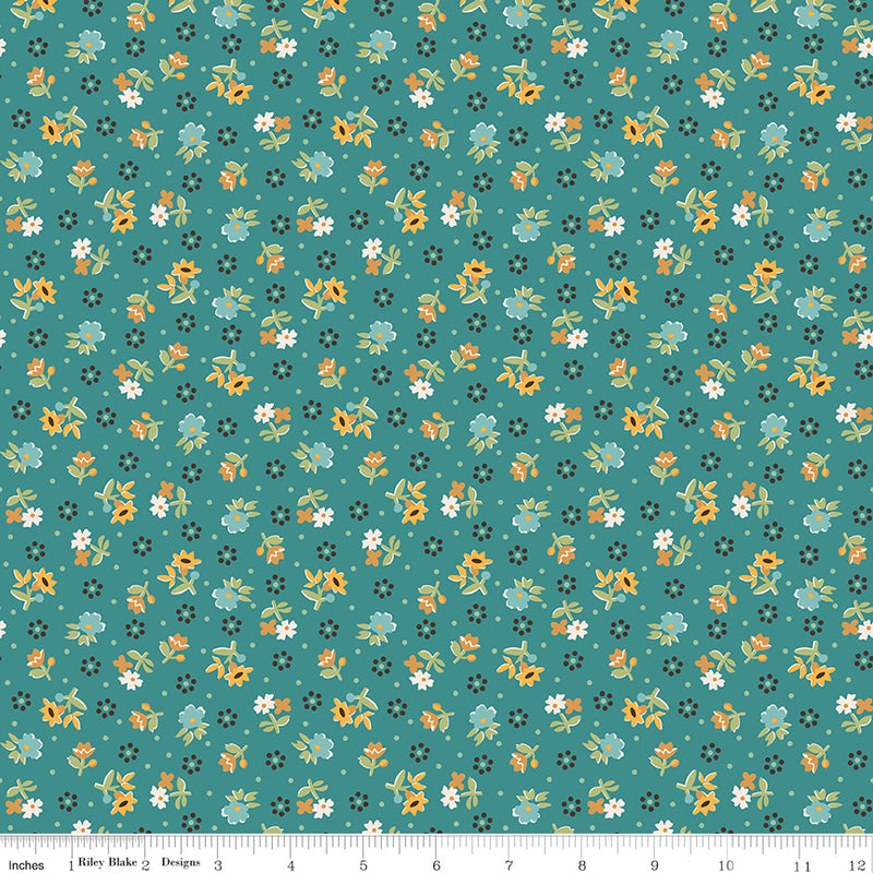 Gentler Times Quilt Fabric by Lori Holt - Reunion in Cozy Aqua - C16485-COZY