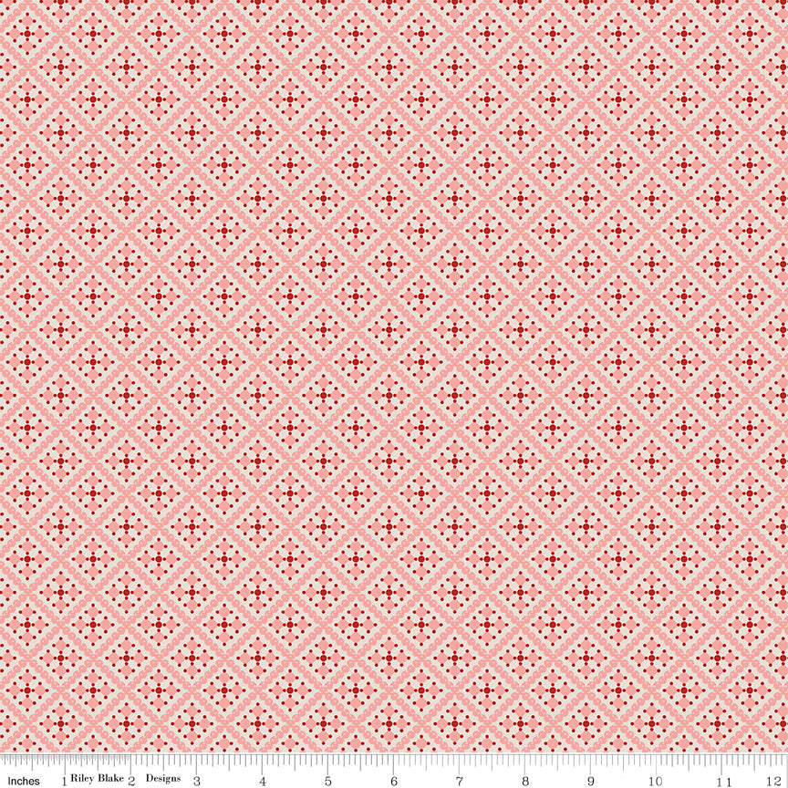 Gentler Times Quilt Fabric by Lori Holt - Shenanigans in Coral Pink - C16487-CORAL