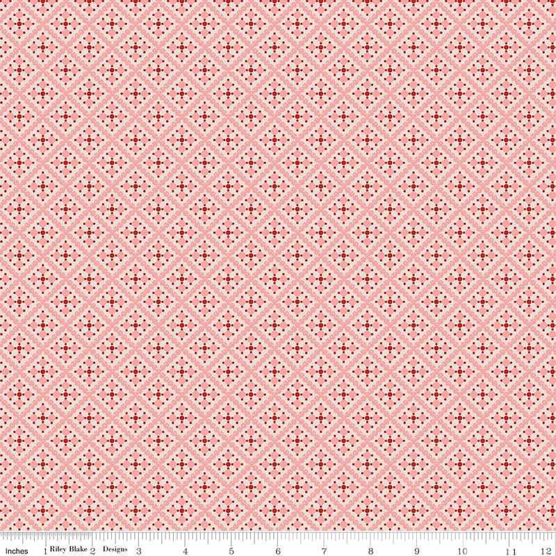 Gentler Times Quilt Fabric by Lori Holt - Shenanigans in Coral Pink - C16487-CORAL