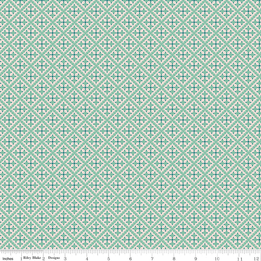 Gentler Times Quilt Fabric by Lori Holt - Shenanigans in Sea Glass Aqua - C16487-SEAGLASS