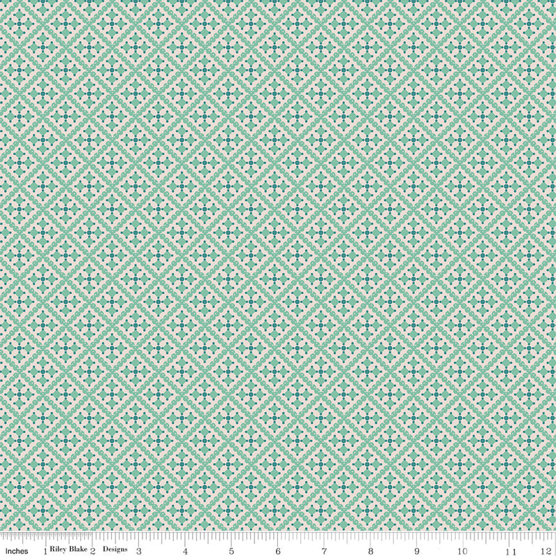 Gentler Times Quilt Fabric by Lori Holt - Shenanigans in Sea Glass Aqua - C16487-SEAGLASS