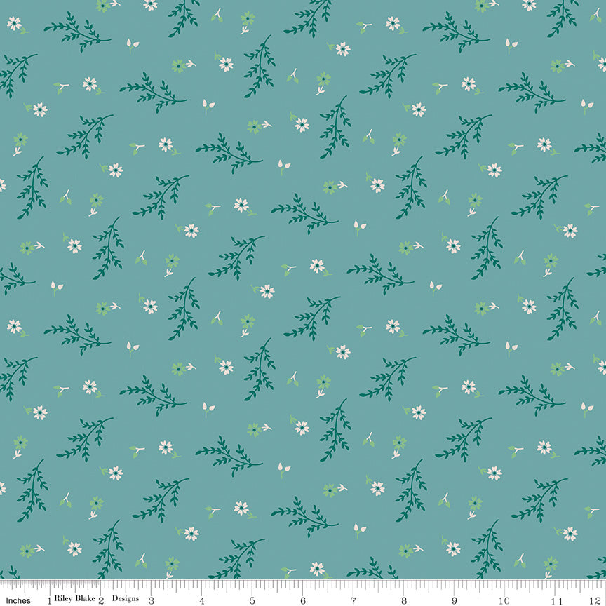 Gentler Times Quilt Fabric by Lori Holt - Delightful in Raindrop Aqua - C16474-RAINDROP