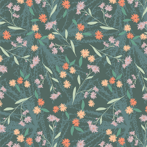 GeoBloom Quilt Fabric - Dusk Bouquet in Teal Aqua - SBC-GB-1030