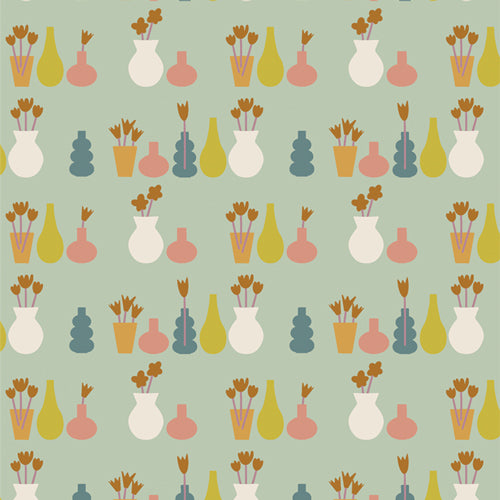GeoBloom Quilt Fabric - Vase Collection in Green/Multi - SBC-GB-1020