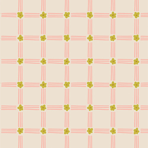 GeoBloom Quilt Fabric - Floral Crosswave in Cream/Pink - SBC-GB-1022