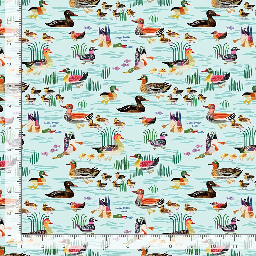 Get Your Ducks in a Row Quilt Fabric - Get Your Ducks in a Row in Aqua - STELLA-DBOS3655 AQUA
