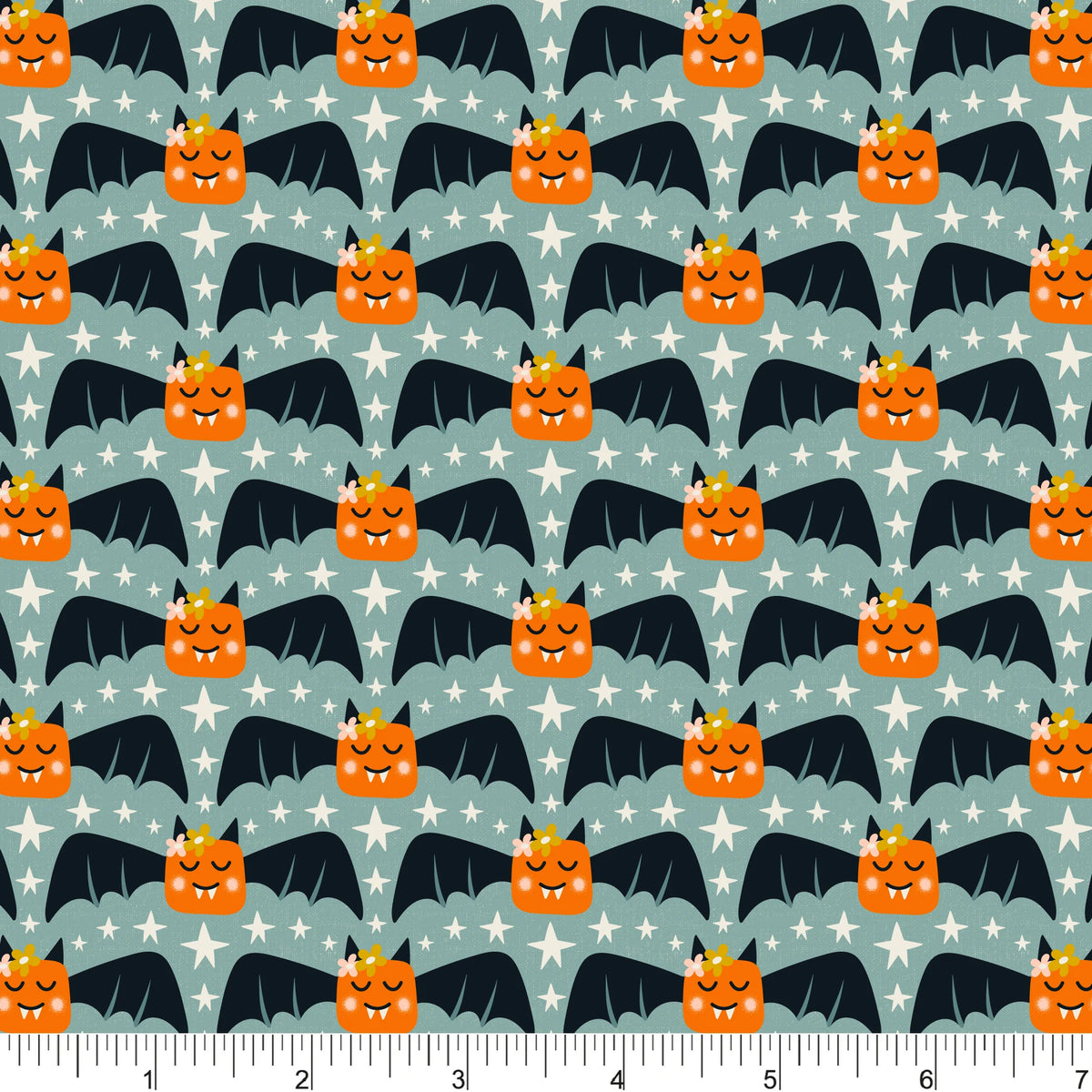 Ghostly Garden Quilt Fabric - Bat Colony in Teal - PH0686