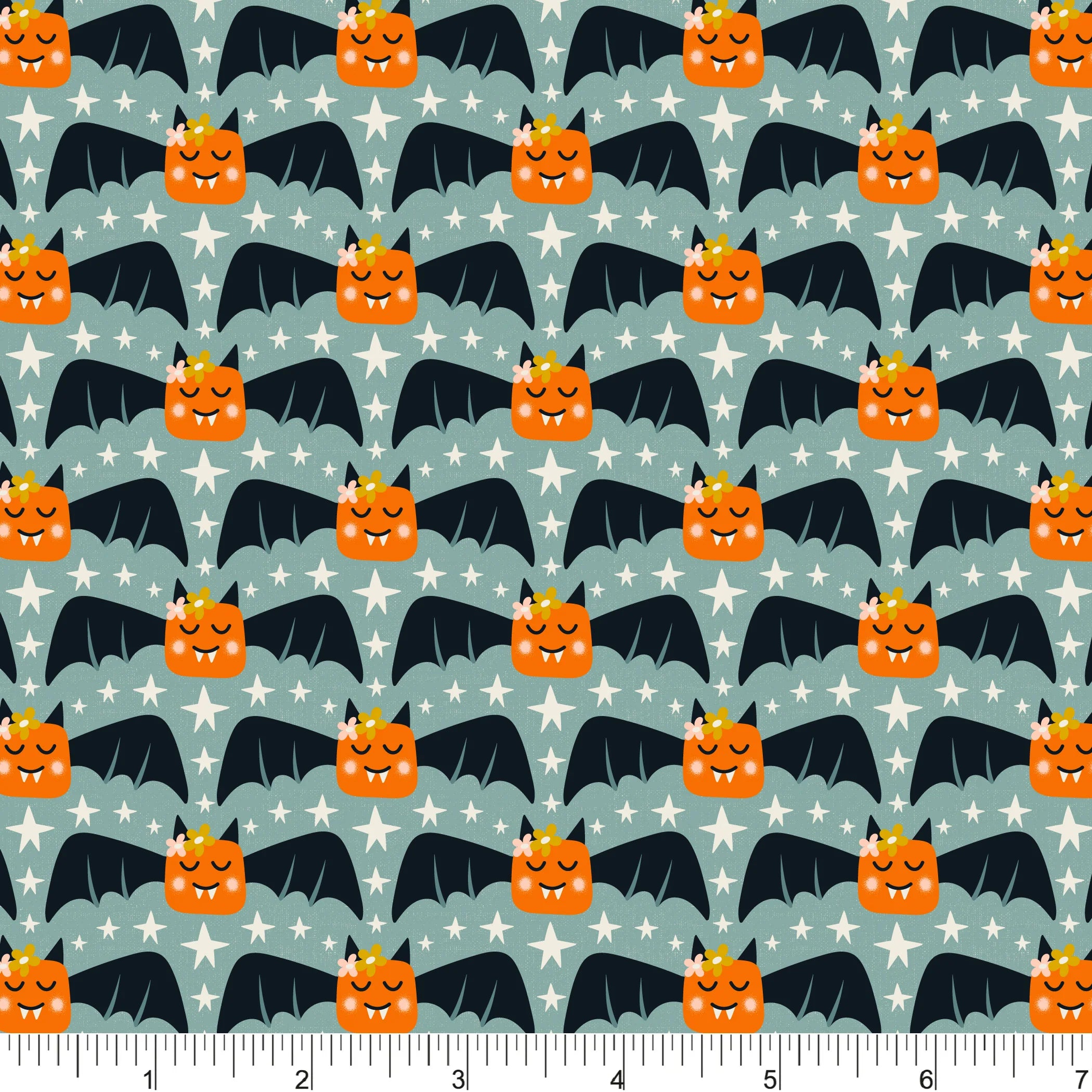 Ghostly Garden Quilt Fabric - Bat Colony in Teal - PH0686