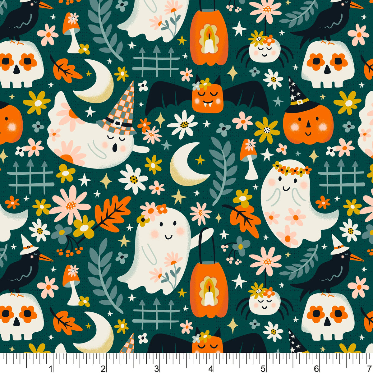 Ghostly Garden Quilt Fabric - Ghostly Garden in Teal - PH0680