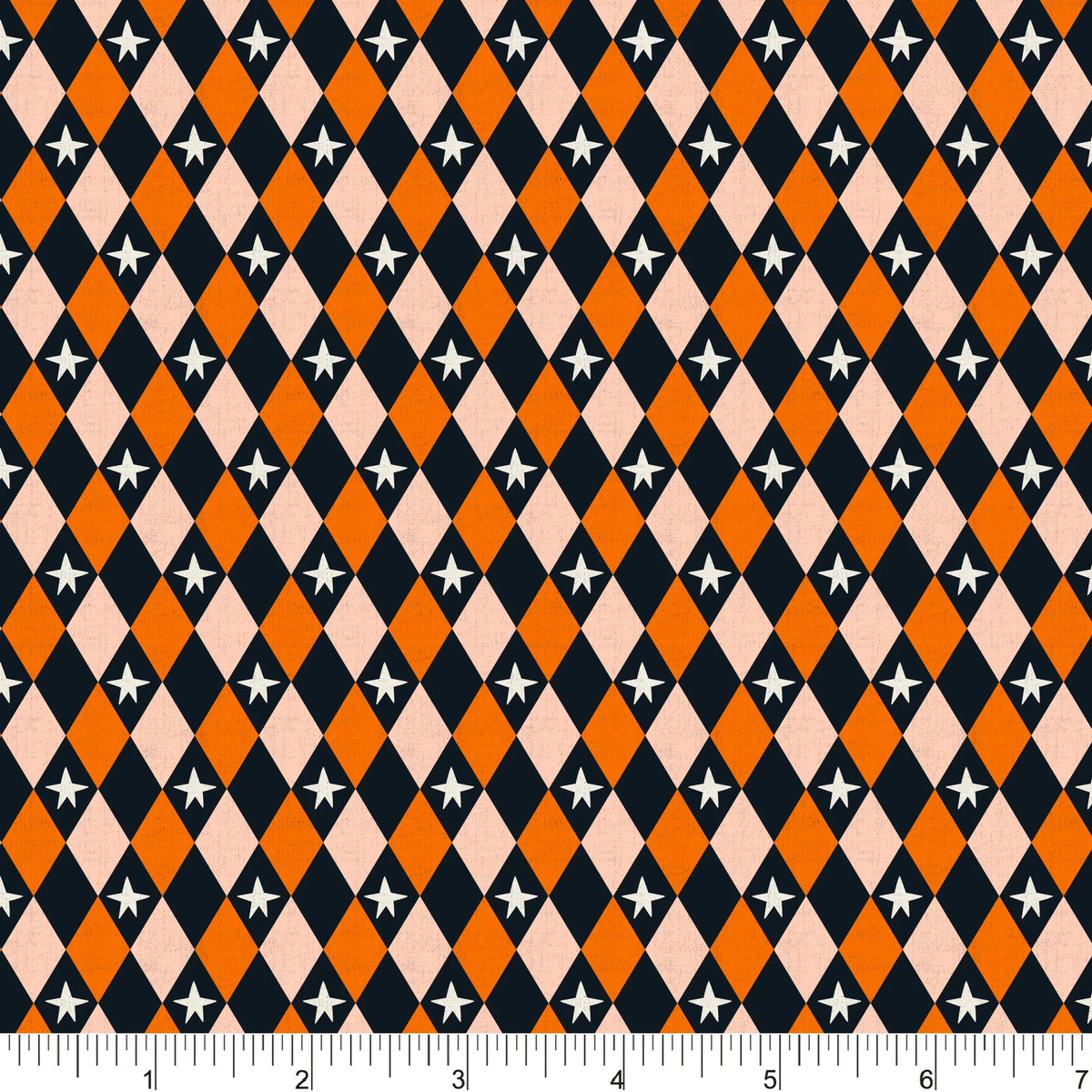 Ghostly Garden Quilt Fabric - Halloween Harlequin in Orange/Black - PH0683