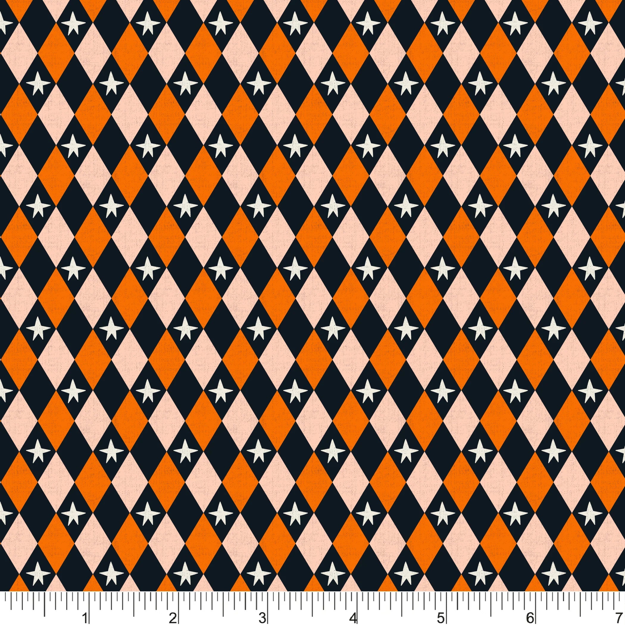 Ghostly Garden Quilt Fabric - Halloween Harlequin in Orange/Black - PH0683