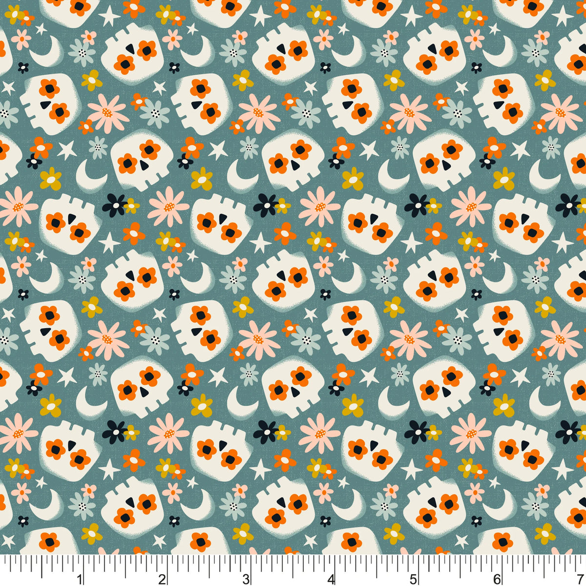 Ghostly Garden Quilt Fabric - Spooky Garden in Teal - PH0682