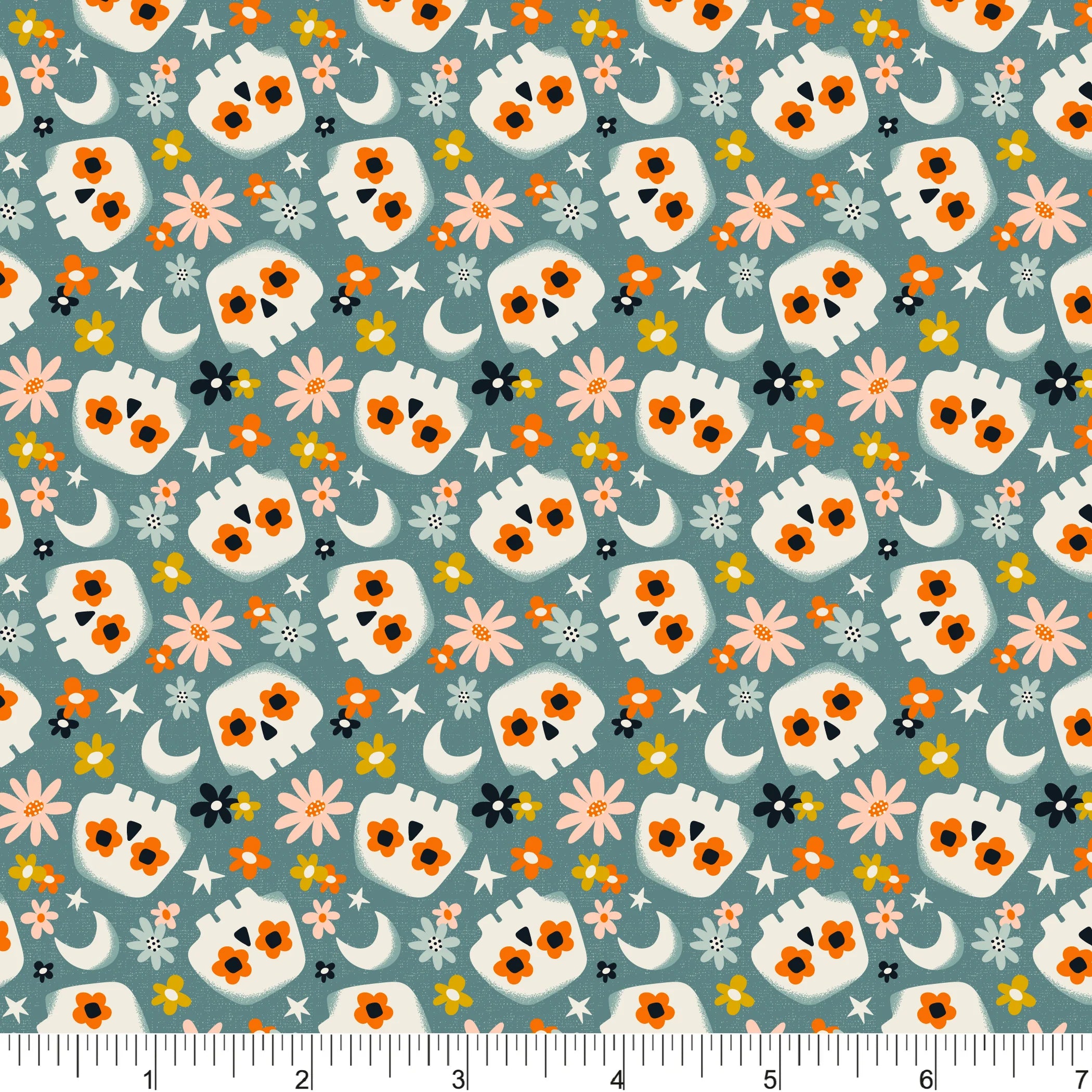 Ghostly Garden Quilt Fabric - Spooky Garden in Teal - PH0682