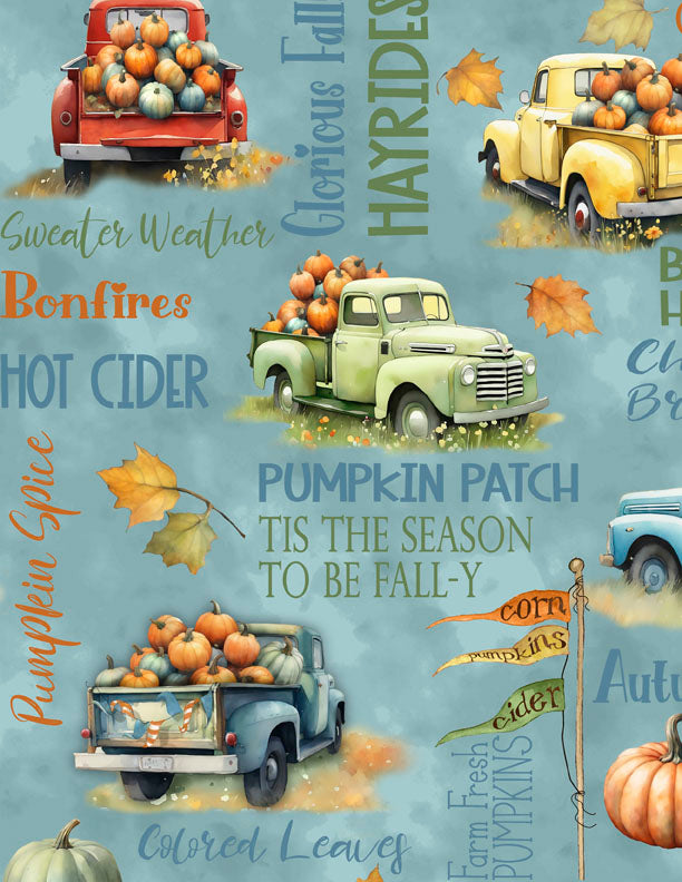 Glorious Fall Quilt Fabric - Large Scenic Allover in Blue - 1665 33908 448