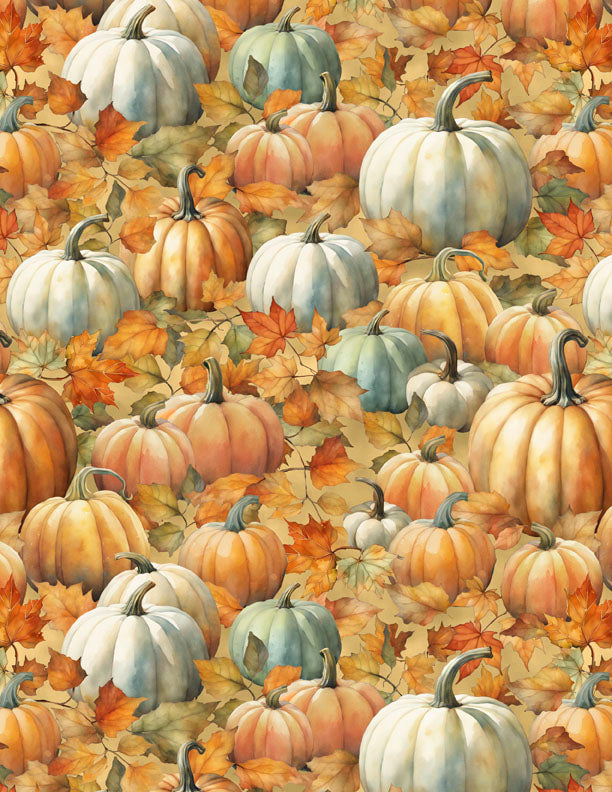 Glorious Fall Quilt Fabric - Packed Pumpkins in Golden Tan - 1665 33909 581