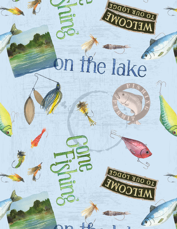 Gone Fishing Quilt Fabric - Large Toss in Light Blue - 3061 21762 474