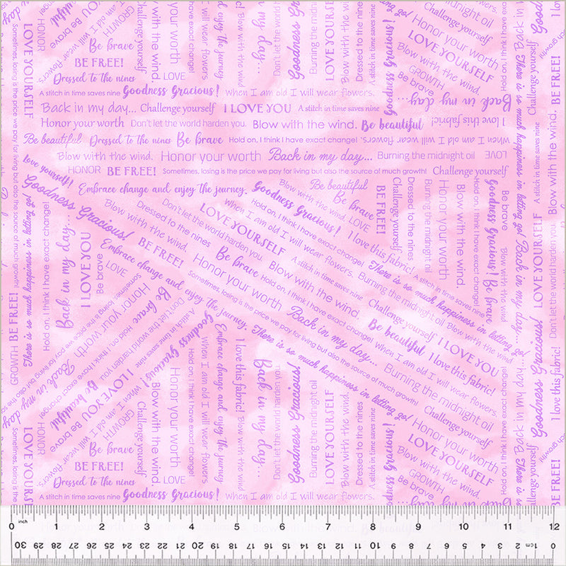 Goodness Gracious! Quilt Fabric - Collaged Phrases in Cotton Candy Pink/Purple - 53917-15