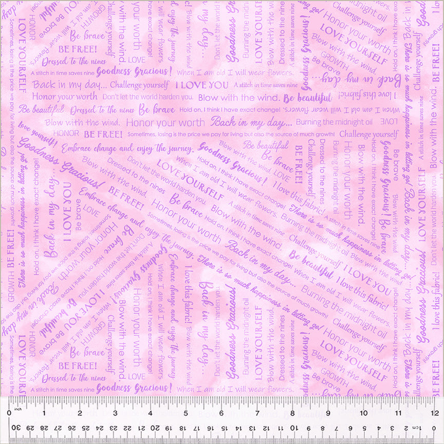 Goodness Gracious! Quilt Fabric - Collaged Phrases in Cotton Candy Pink/Purple - 53917-15