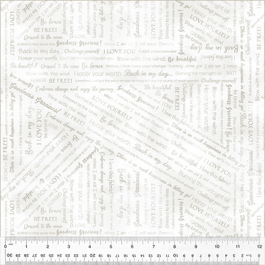 Goodness Gracious! Quilt Fabric - Collaged Phrases in White - 53917-9