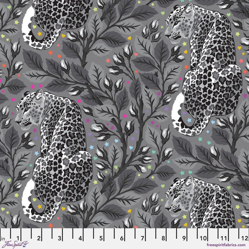 Graywork Quilt Fabric by Tula Pink - Birthmark Snow Leopard in Shadow Gray - PWTP258.SHADOW