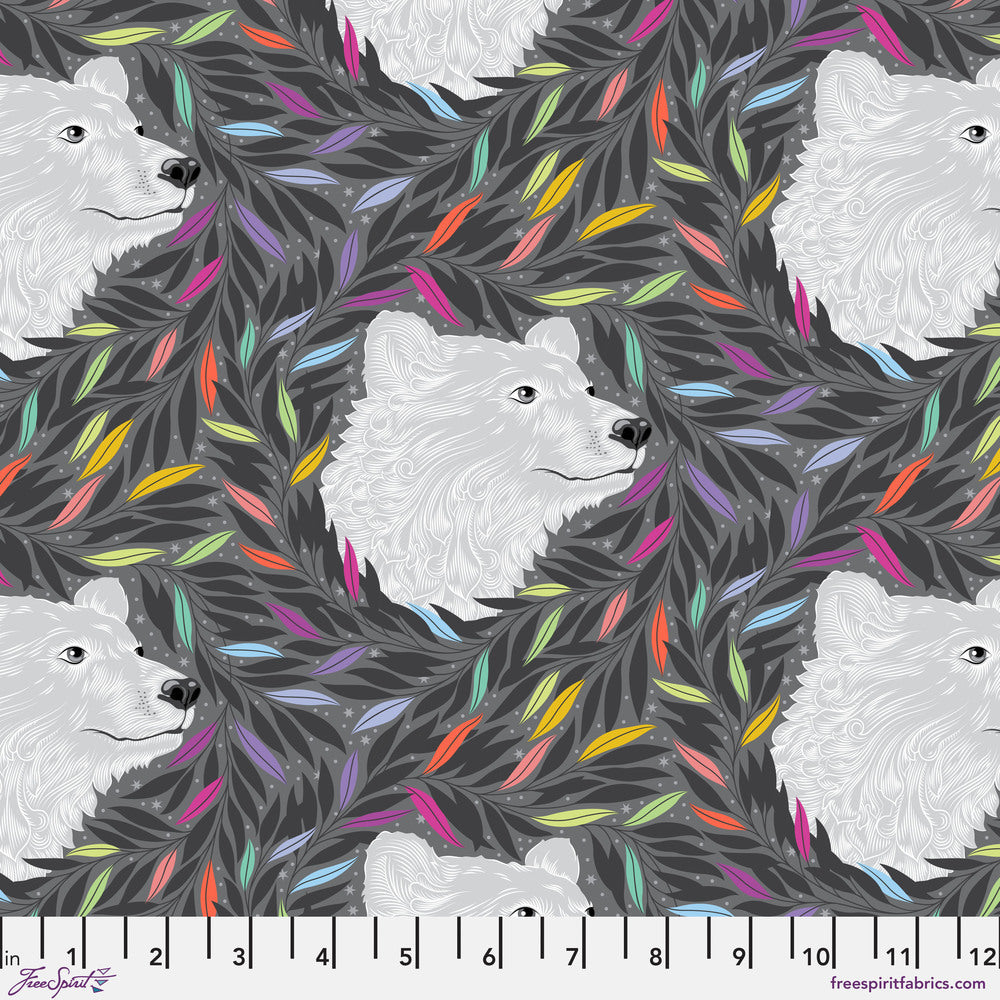 Graywork Quilt Fabric by Tula Pink - Just Bearly Polar Bear in Carbon Gray - PWTP261.CARBON