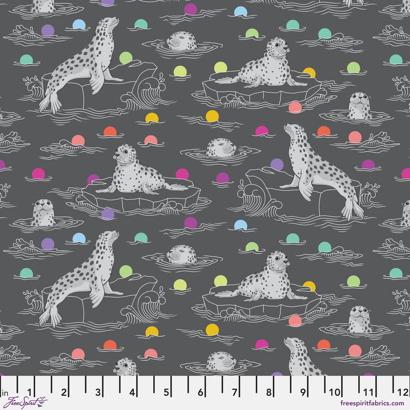 Graywork Quilt Fabric by Tula Pink - Seal the Deal in Carbon Gray - PWTP259.CARBON