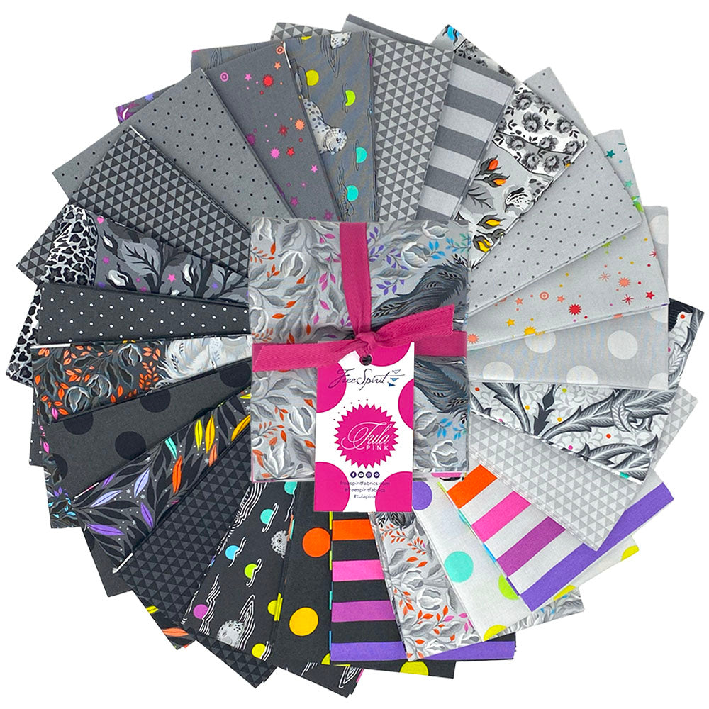 Graywork Quilt Fabric by Tula Pink - 24 Piece Fat Quarter Bundle - 8 Animal Prints and 16 True Colors - FB4FQTP.GRAYWORK