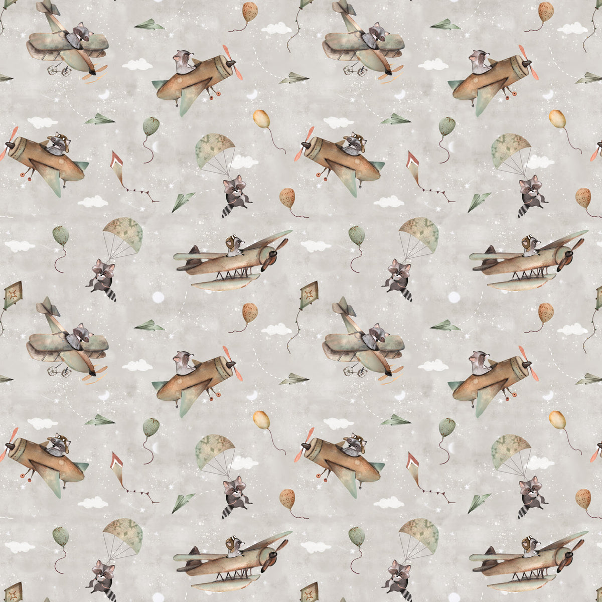 Great Journey Quilt Fabric - Raccoons in Gray - 90829-90