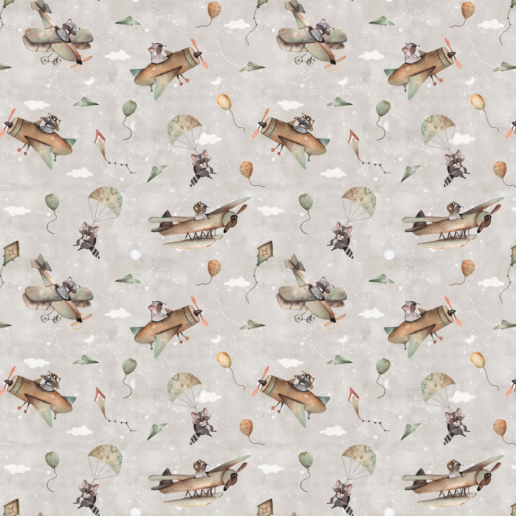 Great Journey Quilt Fabric - Raccoons in Gray - 90829-90