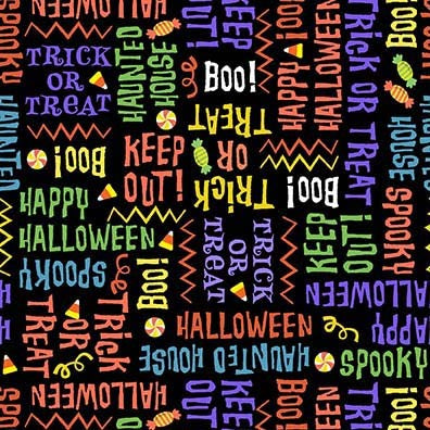 Halloween Season Quilt Fabric - Creepy Words in Black - DC10939-BLAC-D
