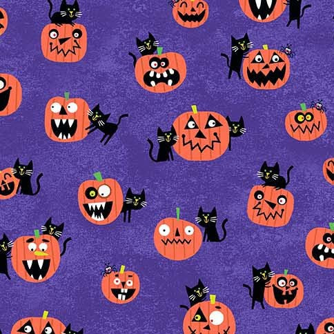 Halloween Season Quilt Fabric - Pumpkins and Bats in Purple - DC10938-PURP-D