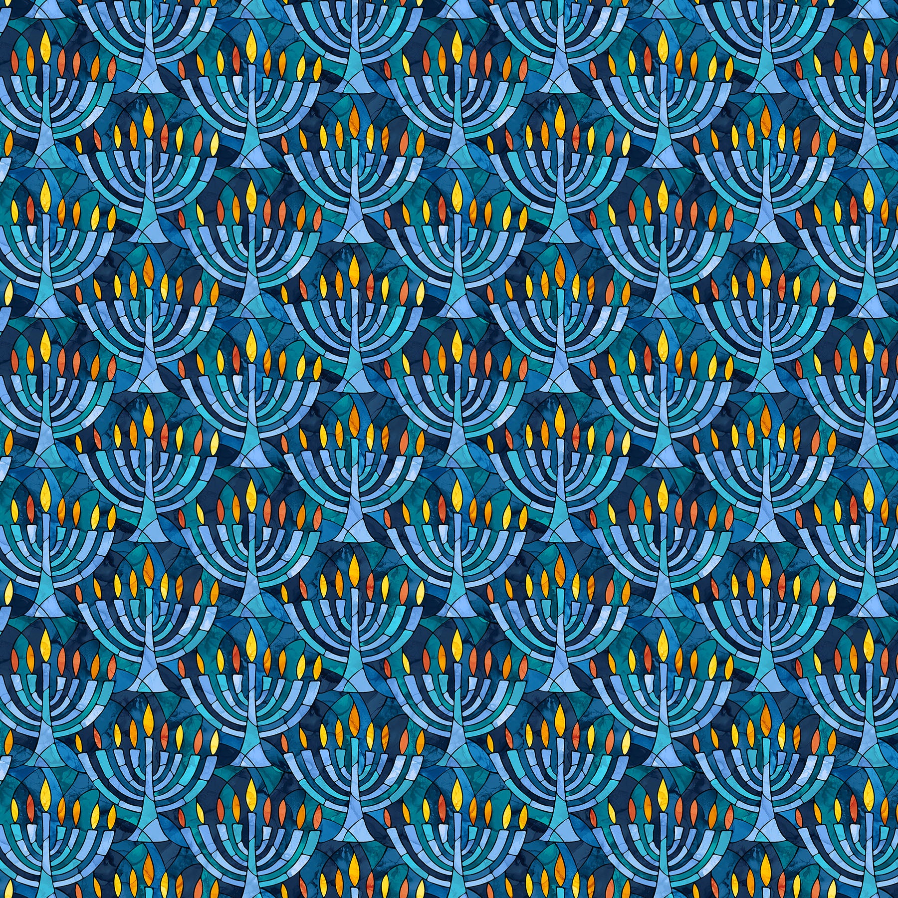 Hanukkah Lights Quilt Fabric - Menorahs in Blue/Multi - DP28981-46