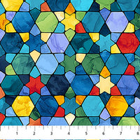 Hanukkah Lights Quilt Fabric - Multi Stained Glass in Blue/Multi - DP28982-46