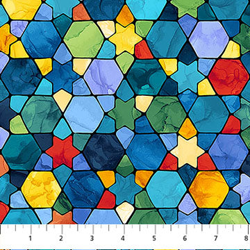 Hanukkah Lights Quilt Fabric - Multi Stained Glass in Blue/Multi - DP28982-46