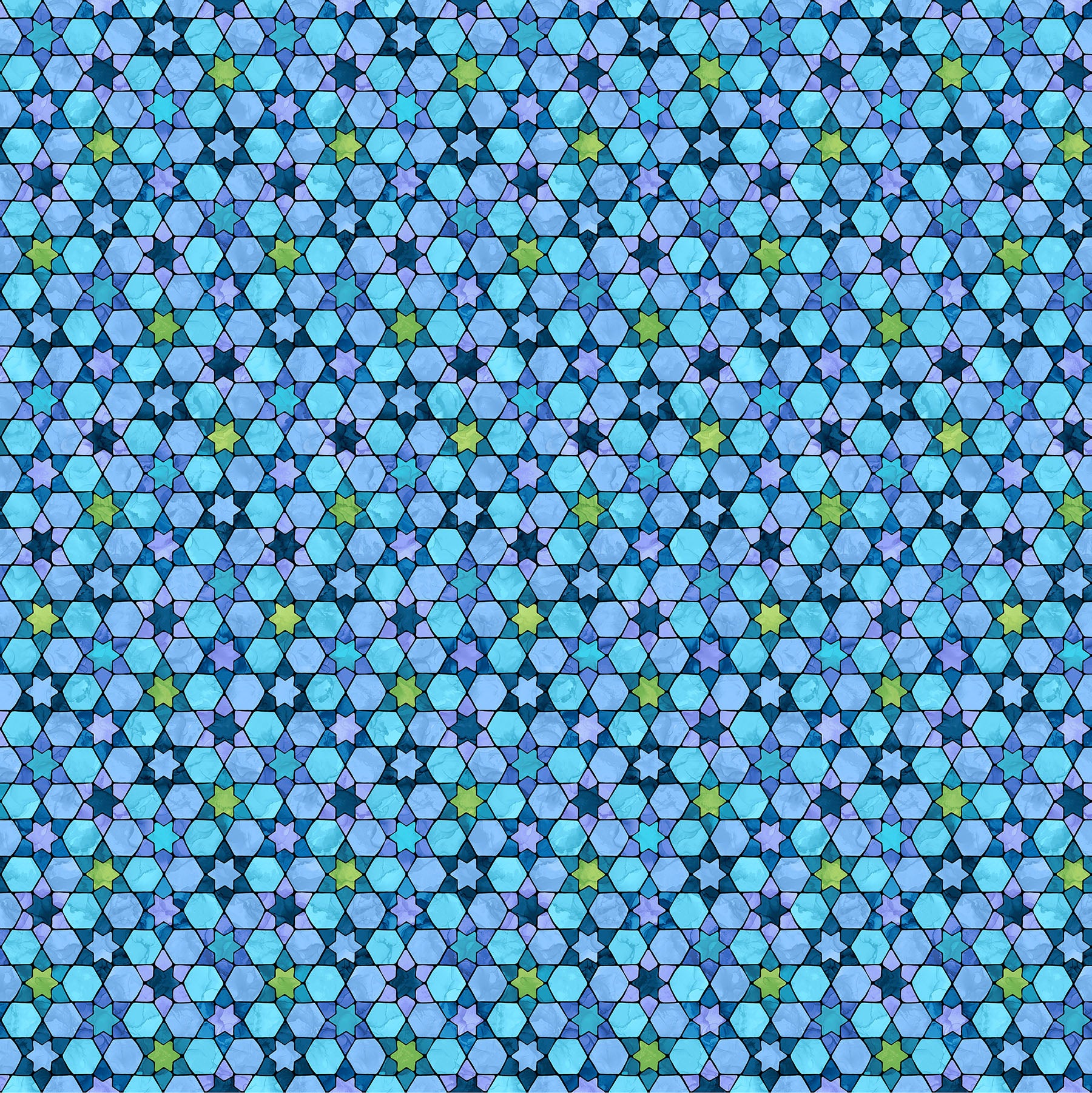 Hanukkah Lights Quilt Fabric - Tonal Stained Glass in Light Blue/Multi - DP28983-44