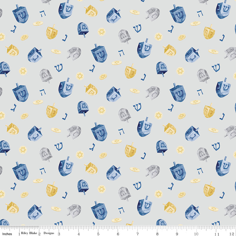 Hanukkah Nights Quilt Fabric - Dreidels in Gray - C13431-GRAY
