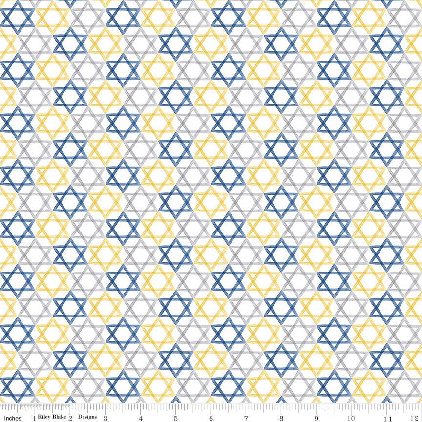 Hanukkah Nights Quilt Fabric - Star of David in White/Multi - C13432-WHITE