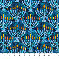 Hanukkah Lights Quilt Fabric - Menorahs in Blue/Multi - DP28981-46