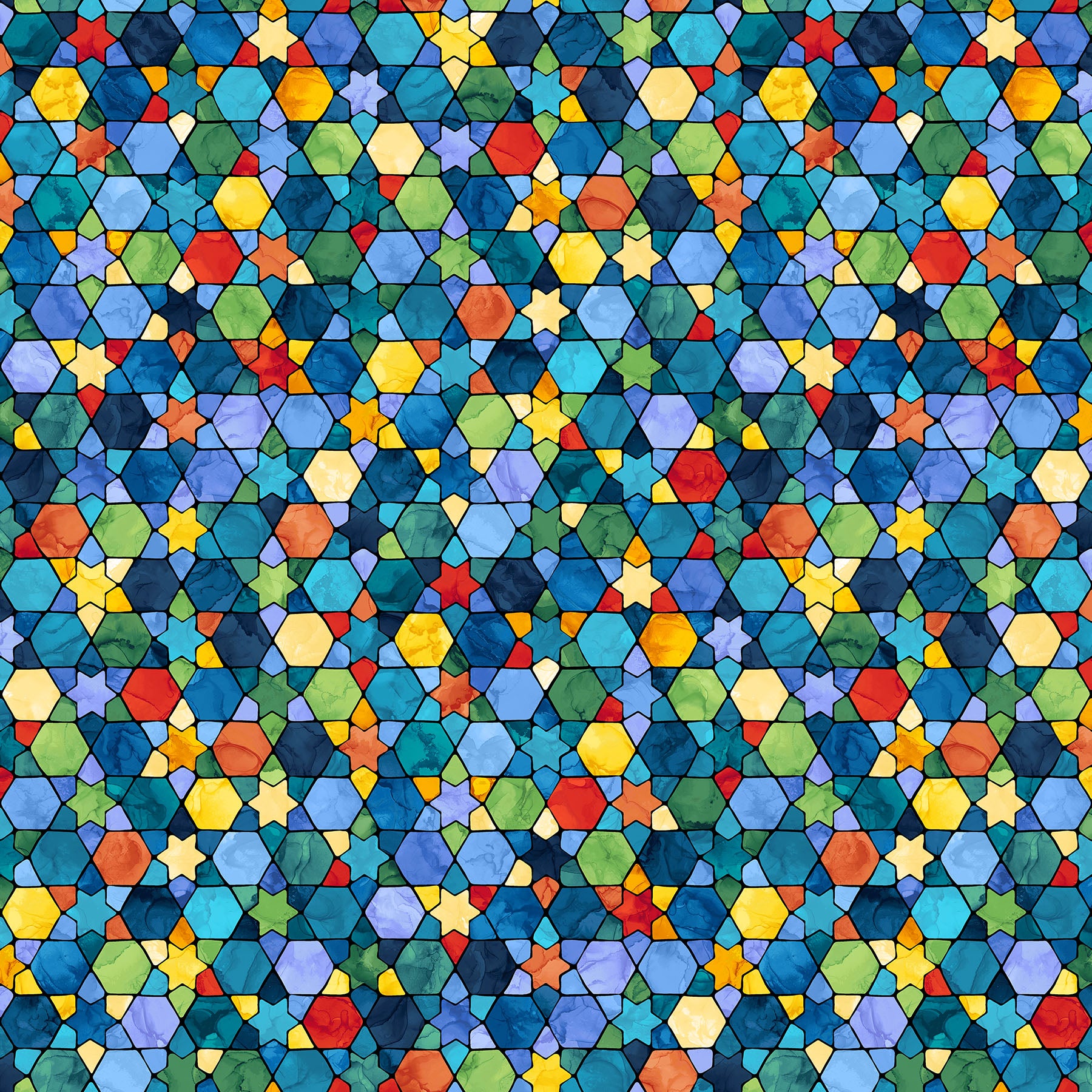 Hanukkah Lights Quilt Fabric - Multi Stained Glass in Blue/Multi - DP28982-46
